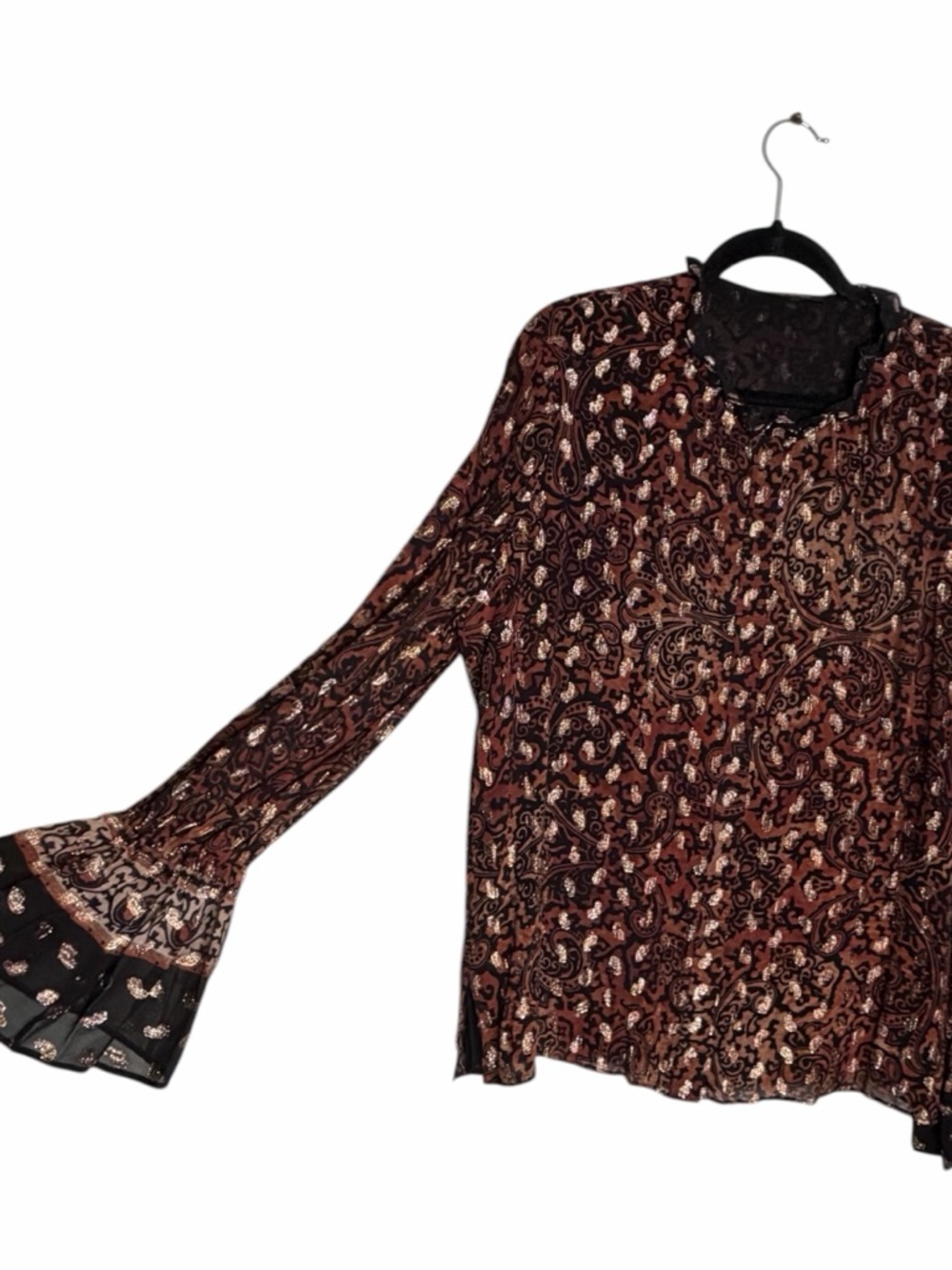 Kobi Halperin Metallic Gold Paisley Black with Brown Tones Ornate Blouse XL - Picture 3 of 12
